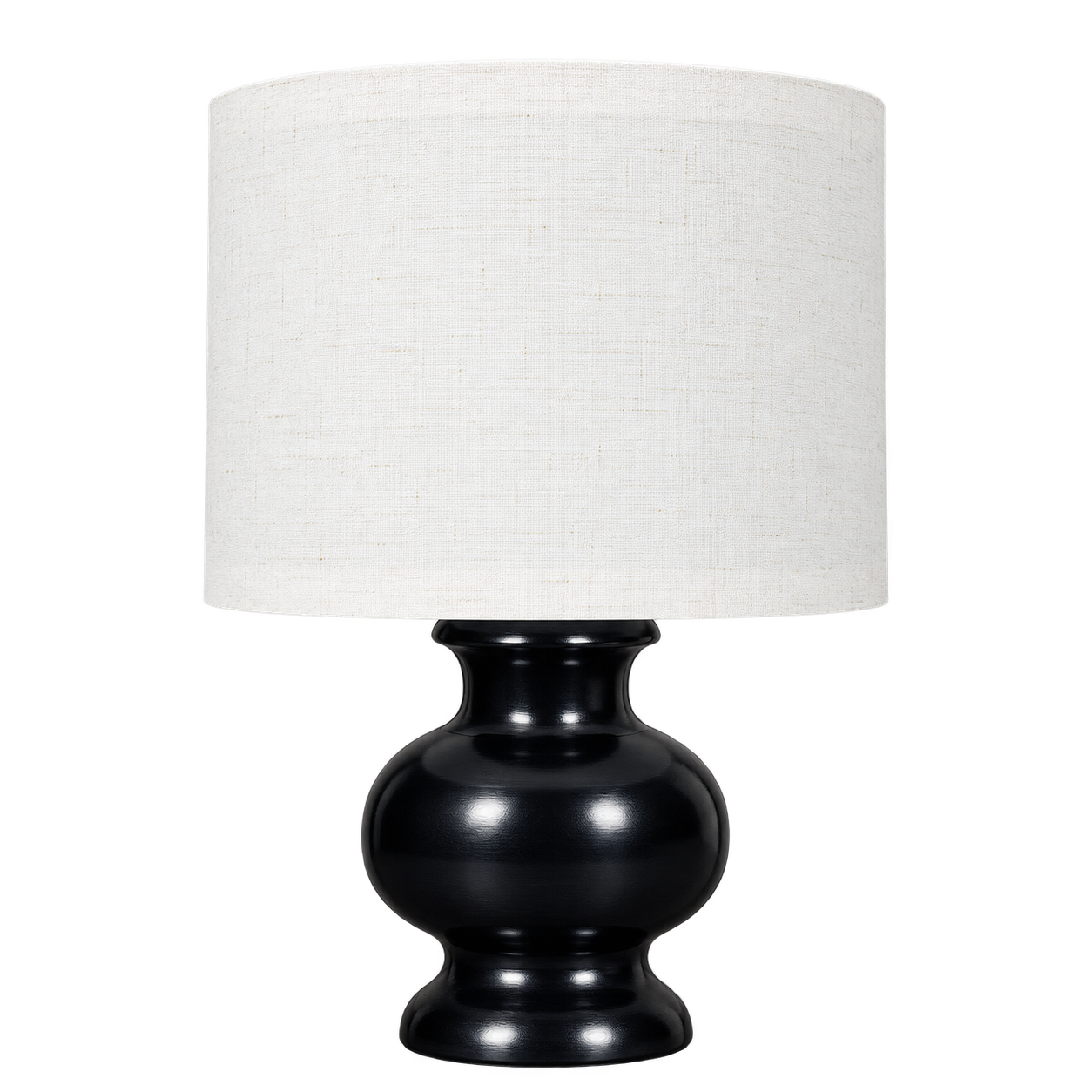 Black Wooden Pitcher Table Lamp with Drum Lampshade Classic White