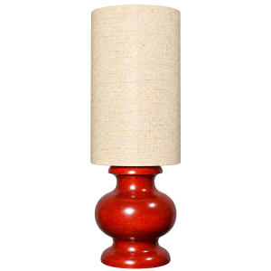 Burnished Wooden Pitcher Table Lamp with Tall Drum Lampshade
