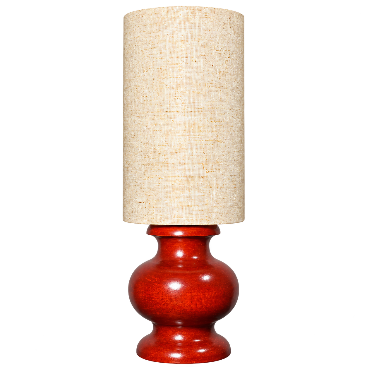 Burnished Wooden Pitcher Table Lamp with Tall Drum Lampshade