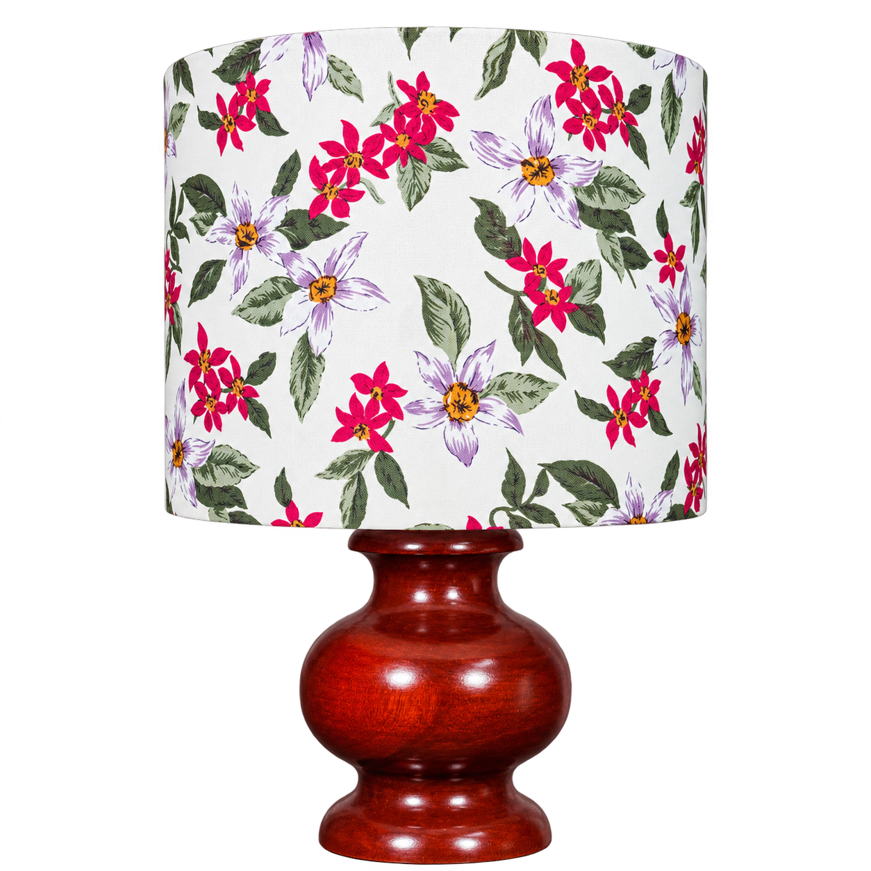 floral wood table lamp Koya Bazar Burnished Wooden Pitcher Table Lamp with Drum Lampshade